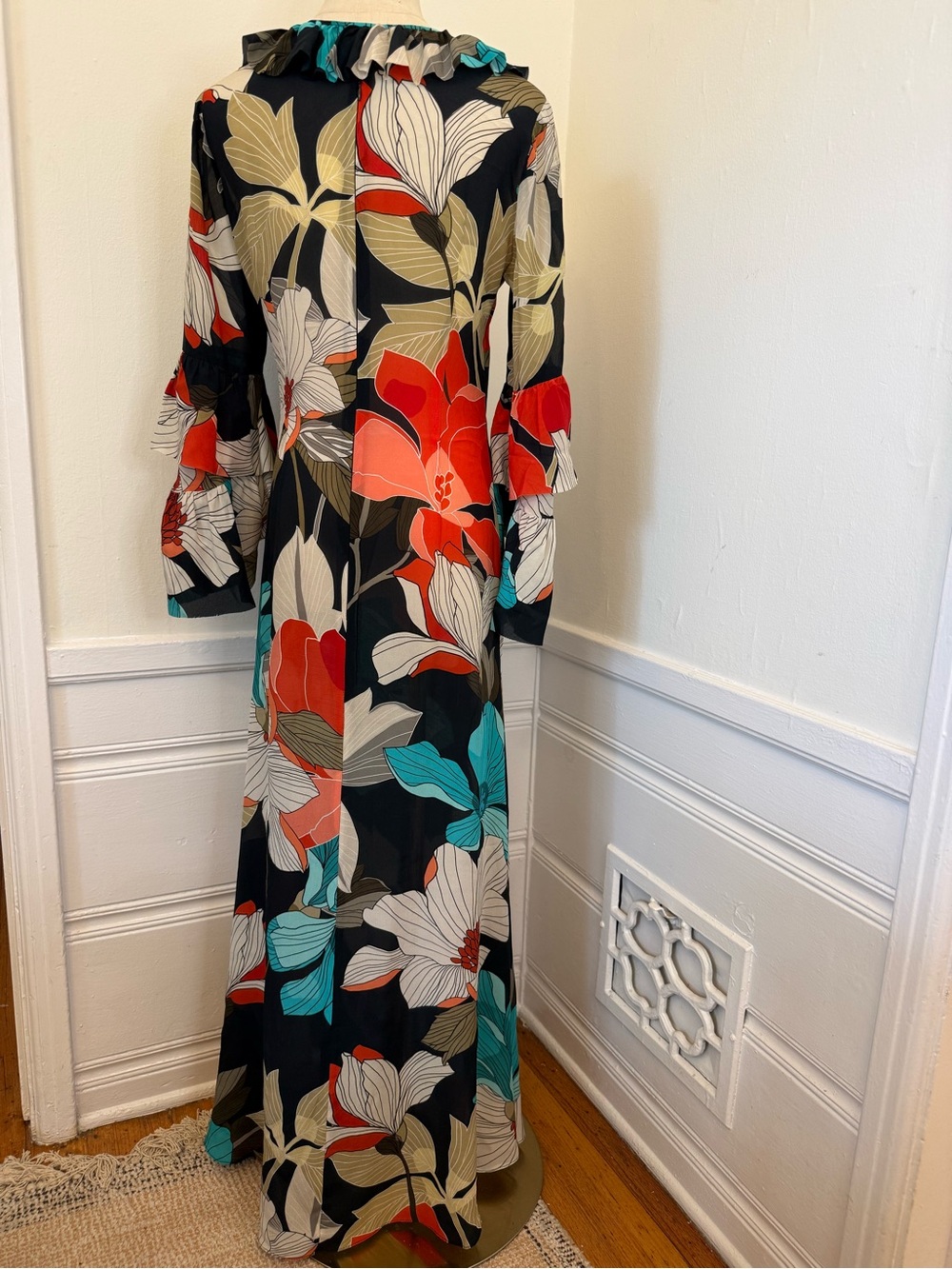 Pnina Tornai Resort 100% Silk Chiffon Floral Ruffle Lace Up Maxi Dress XS/S - Picture 3 of 5